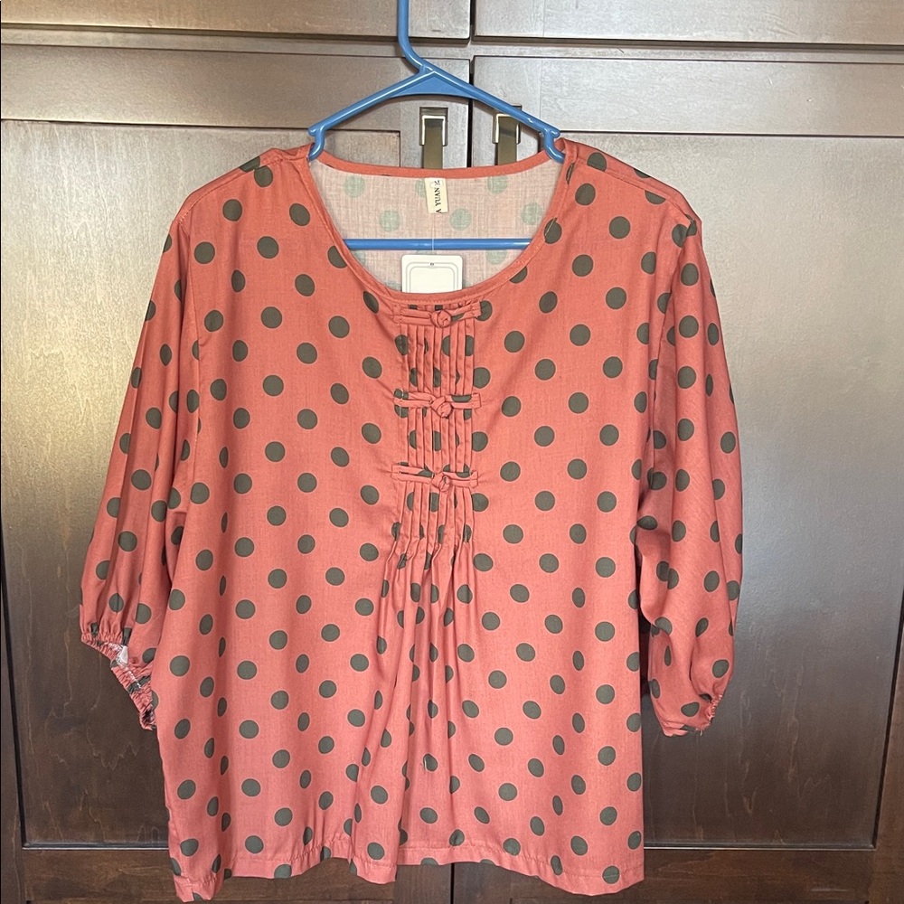 NWT Polka Dot Blouse in Rust with Black polka dots. M